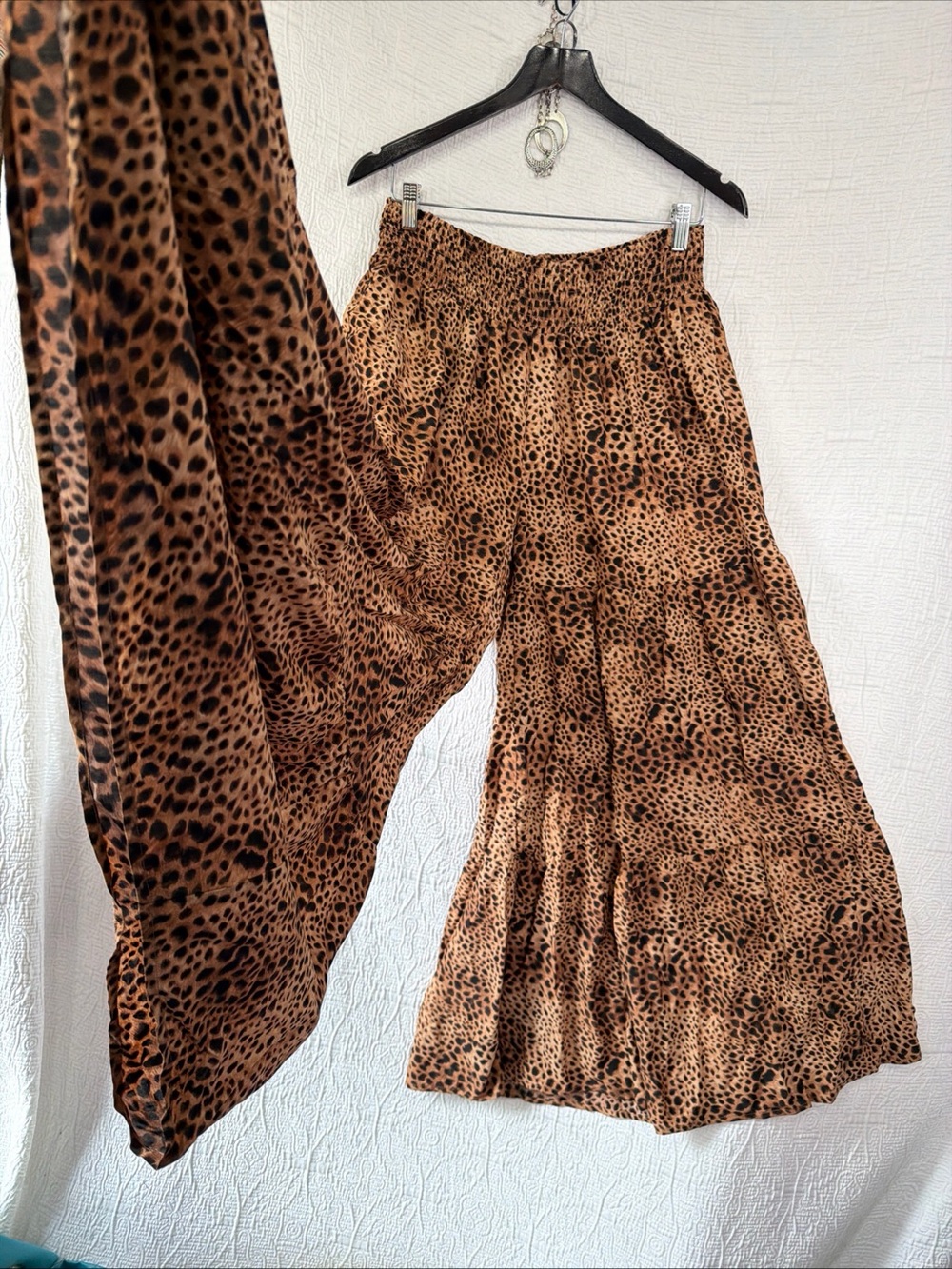 Aerie Party Pants Women Large Palazzo Leopard Print Super Wide Leg New with FLAW - Picture 6 of 16
